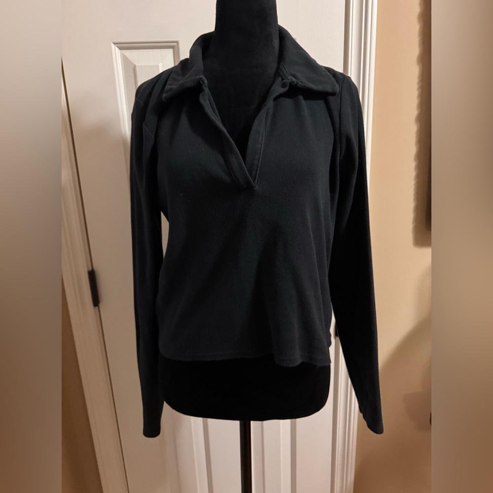 Abercrombie & Fitch Black Ribbed Long Sleeve Cropped Top size x-large